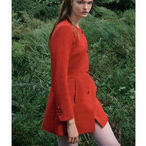 NWT ZARA WOMEN FROCK COAT LONG FITTED BLAZER RED 2375/676 8505/676 M